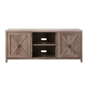 58" Modern Farmhouse Double Sliding Door Gray Oak Wood TV Stand - Henn&Hart - 1 of 4