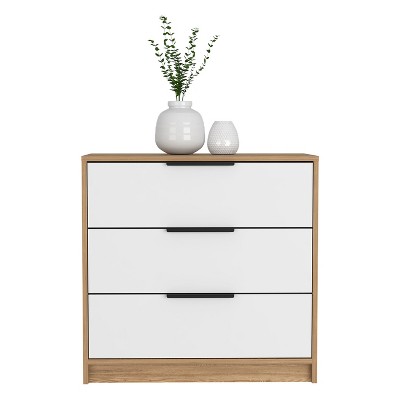 NicBex 3 Drawers Dresser for Bedroom,Modern Style Wooden Drawers with Black Handle,Dressers for Kids Room,Living Room,Entry and Hallway,White/Pine