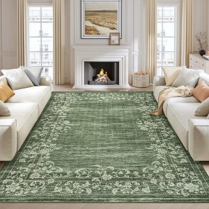 Washable Non-Slip Rugs for Living Room Border Floral Large Area Rugs - 1 of 4