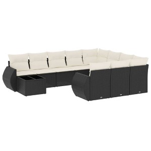 vidaXL 11 Piece Patio Sofa Set with Cushions Black and Cream - 1 of 4
