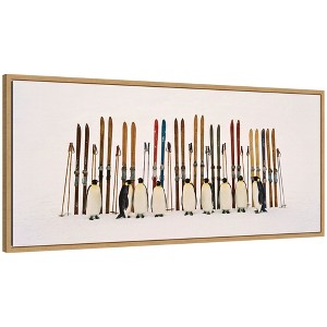 Kate and Laurel Ski Penguins by Rouzbeh Zadrad Framed Canvas Wall