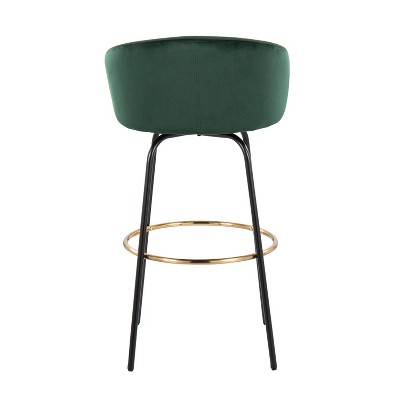 Emerald Green Velvet and Black Metal Adjustable Swivel Barstool Set