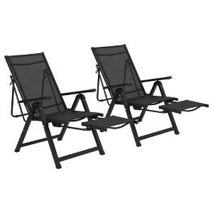 3 in 1 Outdoor Lounge Chairs Set Outdoor Patio Folding Chairs with Retractable Footrest Lightweight Lawn Beach Reclining Lounge Chair with Armrests - 1 of 4