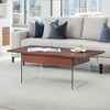 43.3-in coffee table with lifting function (with storage space) - Combining walnut wood grain with tempered glass,Space-saving design - 3 of 4
