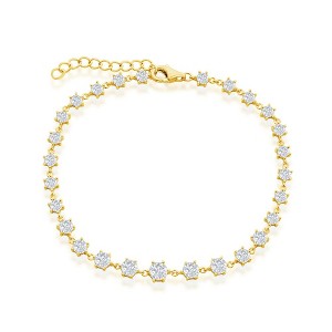 Bella Silver Sterling Silver Graduating Round CZ Bracelet - Gold Plated - Gold - 6.5+1 Inch - 1 of 2