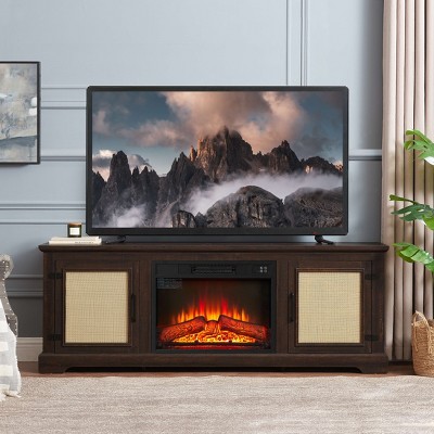 VYNXARIA Farmhouse Rattan Door TV Stand with Adjustable Shelf - Stylish Console Table for TVs up to 70 Inches with Storage