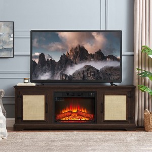 VYNXARIA Farmhouse Rattan Door TV Stand with Adjustable Shelf - Stylish Console Table for TVs up to 70 Inches with Storage - 1 of 4
