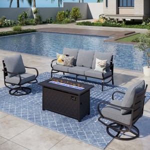 Captiva Designs 4pc Metal Patio seating Furniture Fire Pit Set with Swivel Chairs for Garden Porch Backyard - 1 of 4