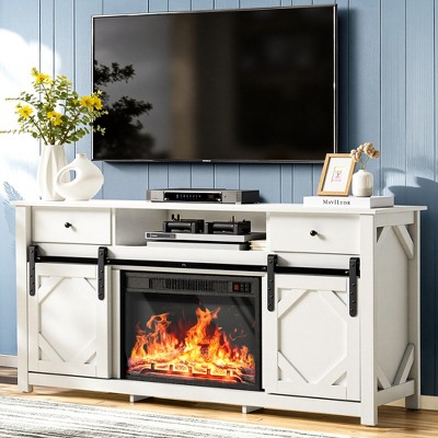 Sliding Diamond Door TV Stand for TVs up to 65" with 23" Electric Fireplace Included
