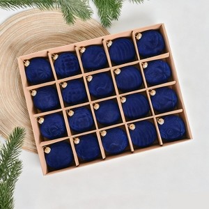 25Pcs 6cm Royal Blue Flocked Christmas Ball Ornaments - Vintage Holiday Decor Christmas Tree Balls - 1 of 2