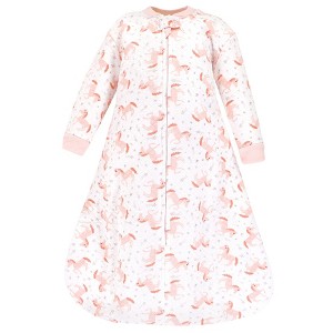 Hudson Baby Infant Girls Premium Quilted Long Sleeve Sleeping Bag and Wearable Blanket, Coral Unicorn, 0-6 Months - 1 of 2