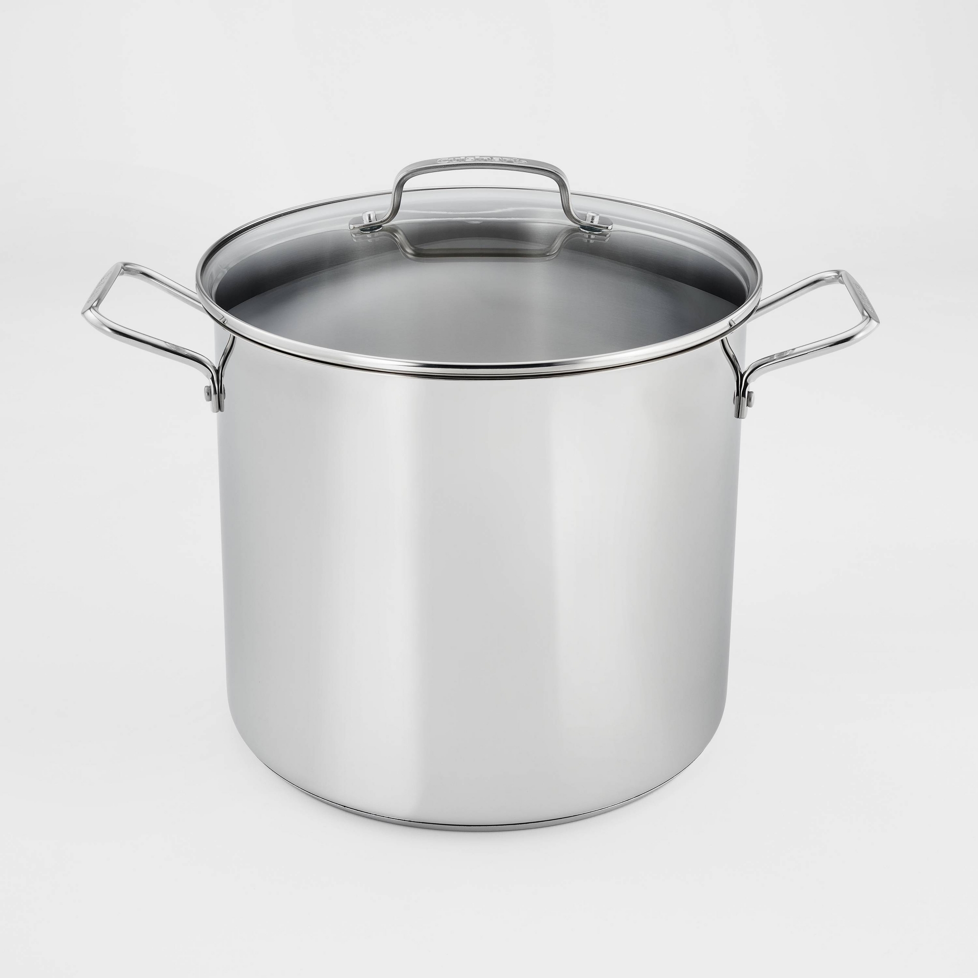 Cuisinart 16qt Stainless Steel Stock Pot with Cover Silver: Dishwasher & Oven-Safe, Tempered Glass Lid, Riveted Handle