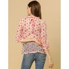 INSPIRE CHIC Women's 3/4 Sleeves Ruffle Mock Neck Sheer Lace Blouse - 4 of 4