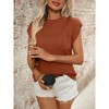 Garvee Womens Cotton Round Neck with Pocket Decoration Diamond Plaid Puff Short Sleeve Spring Lightweight Sweater - 2 of 4