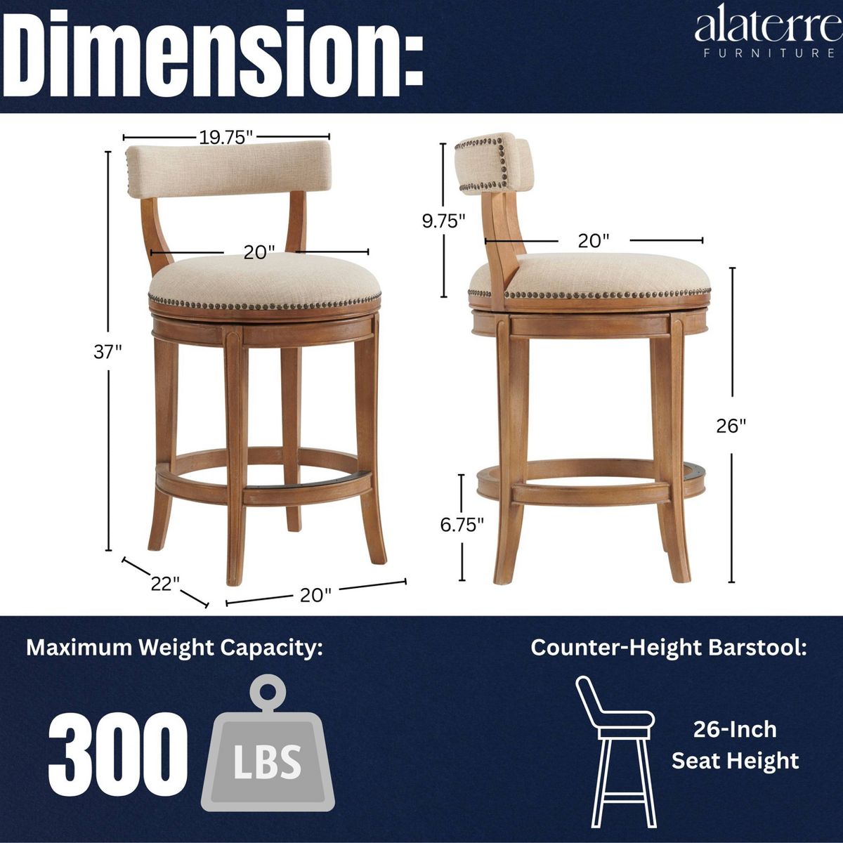 Hanover Swivel Counter Height Barstool - Alaterre Furniture - thumbnail 3