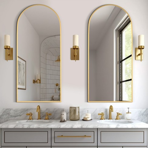 Dovelina Metal Frame Arch Wall Mirror Gold Bathroom Vanity Mirror Set ...