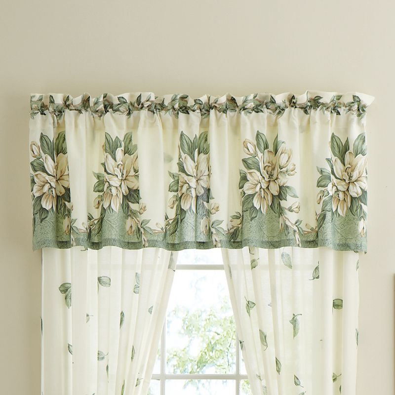 Collections Etc Magnolia Garden Floral Leaf Rod Pocket Window Curtains - Country Cottage Chic Design, 2 of 4