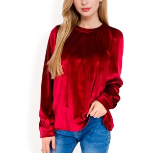 Anna-Kaci Women's Velvet Long Sleeve Top with Puff Shoulders - 1 of 4