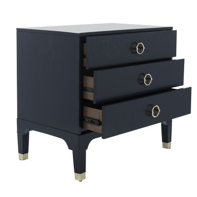 Navy Brushed Finish 3-Drawer Nightstand with Nickel Accents
