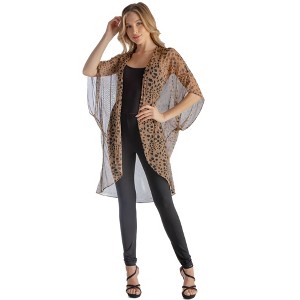 24seven Comfort Apparel Plus Size Animal Print Semi Transparent Cardigan - 1 of 4