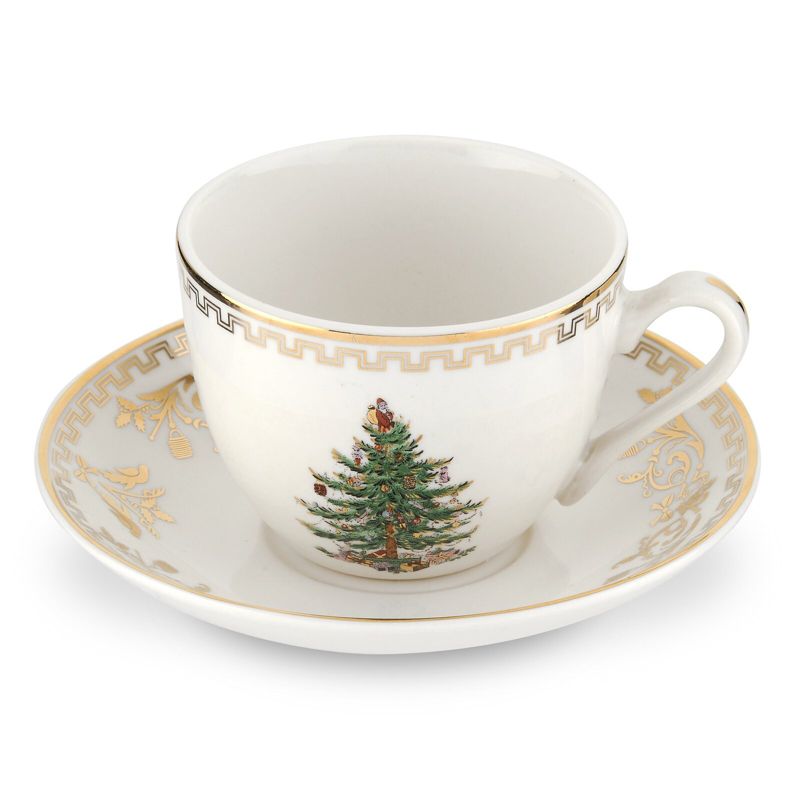 Spode Christmas Tree Gold Teacup and Saucer, Set of 4  - 7 oz., 1 of 4
