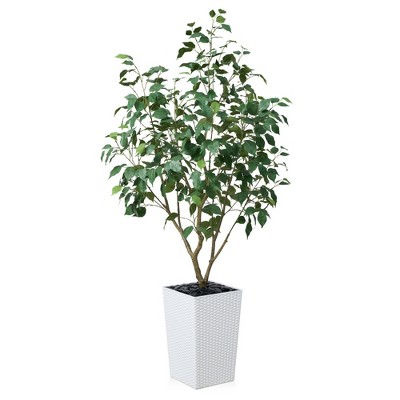 DR.Planzen 72" Artificial Ficus Tree - 6FT UV Resistant Fake Plant with Silk Leaves & 15.7" Planter for Indoor House Plants, Floor & Tall Faux Trees
