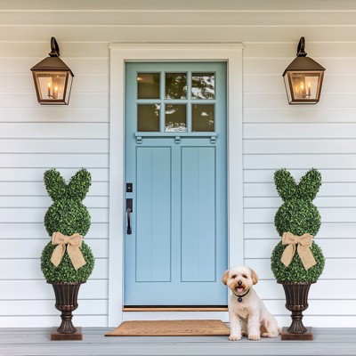 Garvee 39"Artificial Bunny Shaped Topiary Tree with Classic Planter Pot Rabbit UV-Resistant Bowknot Faux Boxwood Topiaries Plant