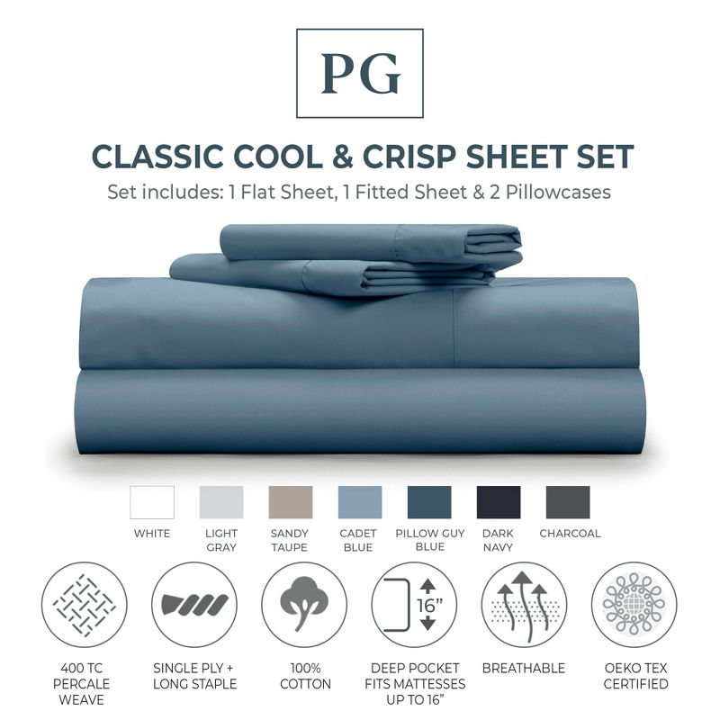 Classic Cool & Crisp 100% Cotton Percale 4-Piece Sheet Set, 1 of 9