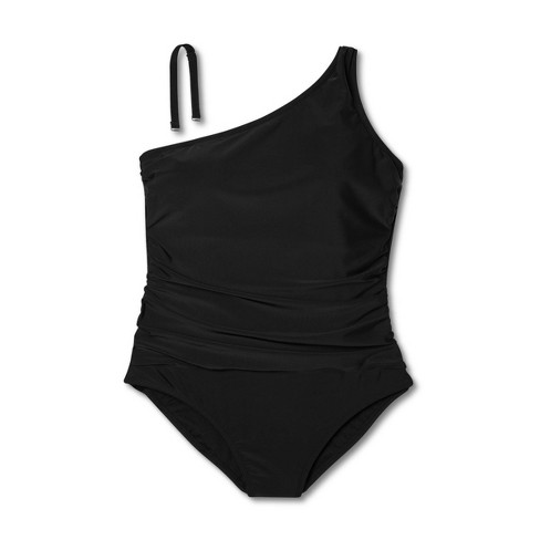 Women's Tummy Control One Shoulder Ruched Full Coverage One Piece Swimsuit  - Kona Sol™ Black M : Target