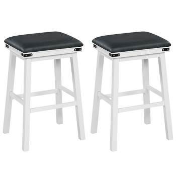 Costway 30'' Dining Bar Stool Set of 2 Pub Height Padded Seat Wood Frame Kitchen Brown/White