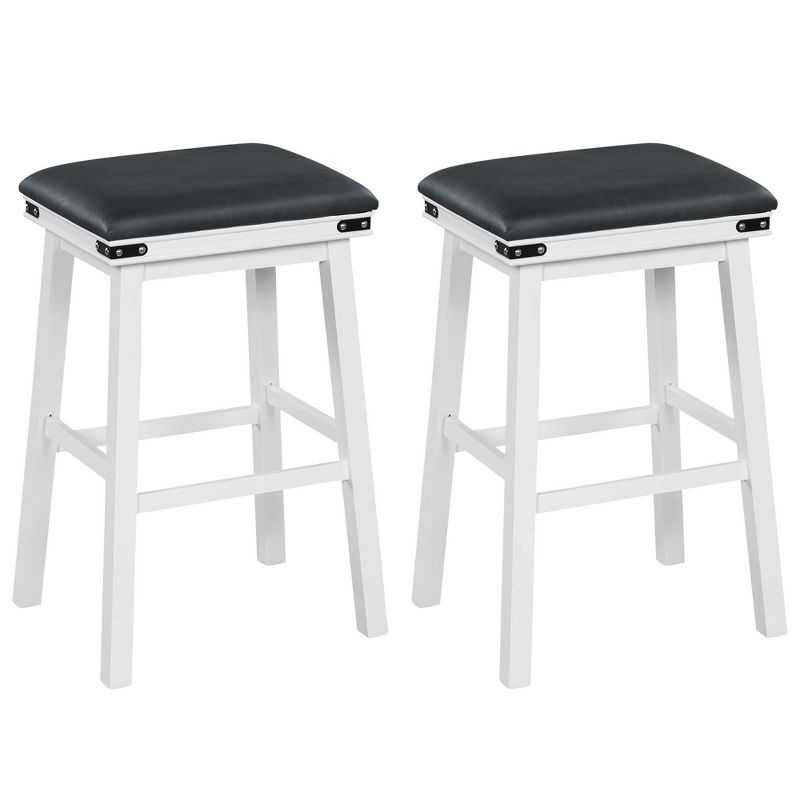 Costway 30'' Dining Bar Stool Set of 2 Pub Height Padded Seat Wood Frame Kitchen Brown/White, 1 of 8