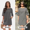 EXLURA Women's 2025 Summer Oversized Short Sleeve T Shirt Dress Casual Crew Neck Striped Tops Loose Sundress with Pockets - 2 of 4