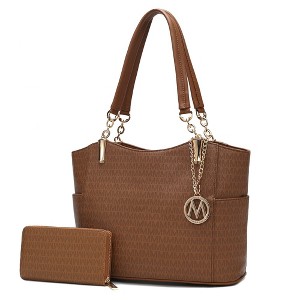 MKF Collection Savannah M Logo Printed Vegan Leather Women’s Tote and Wristlet Wallet by Mia K- 2 pieces - 1 of 4