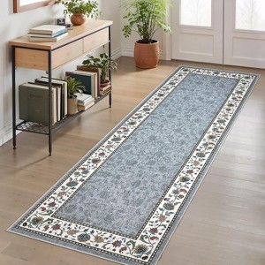 Coucheta Washable Rug Non-Slip Vintage Low Pile, Distressed Floral Rubber Backing Carpet for Kitchen Entryway Laundry,Multiple Sizes and Colors - 1 of 4