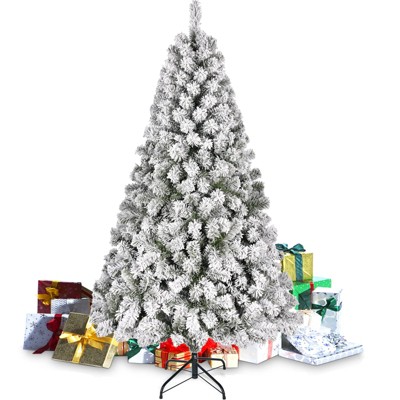 7.5ft Unlit Snow Flocked Christmas Tree Holiday Decor W/1500 Branch Tips