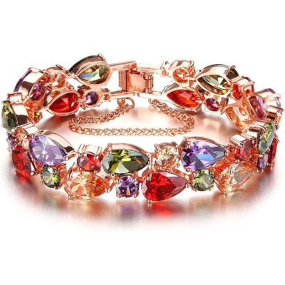 Bangle Bracelets for Women with Created Gemstones in Garnet Amethyst Peridot Morganite, Rose Gold Plated Jewelry Set