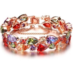 Bangle Bracelets for Women with Created Gemstones in Garnet Amethyst Peridot Morganite, Rose Gold Plated Jewelry Set - 1 of 4