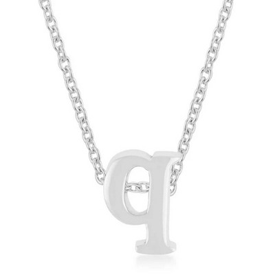 ShineHigh Rhodium Plated Stainless Steel Initial Pendant Necklace with 18" Chain + 2" Extender – Letters O, Q, U, X, Y, Z