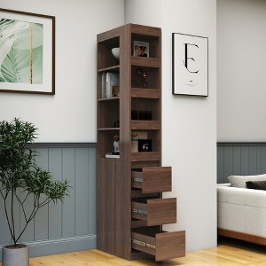TOAOTBNBO 4-Tier Standing Bookshelves with 3 Side Drawers, 70.87" H Narrow Wooden Bookcase Display Storage Book Shlef for Bedroom - 1 of 4