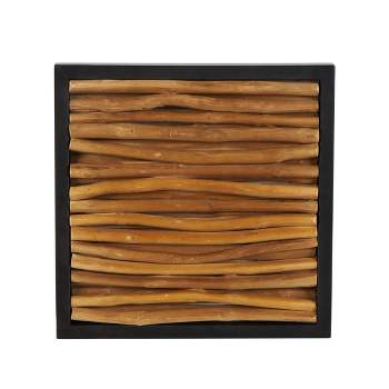 Olivia & May 16"x16" Teak Wood Abstract Handmade Branch Wall Decor with Horizontal Sticks and Black Frames Brown