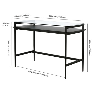 Eaton 46" Blackened Bronze Desk with Glass Top and Woodgrain Shelf