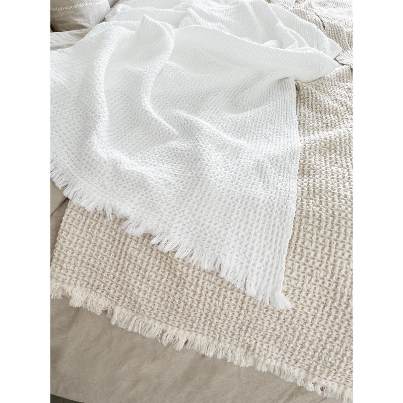 White Cotton Waffle Weave Bed Blanket - Anaya, 3 of 8
