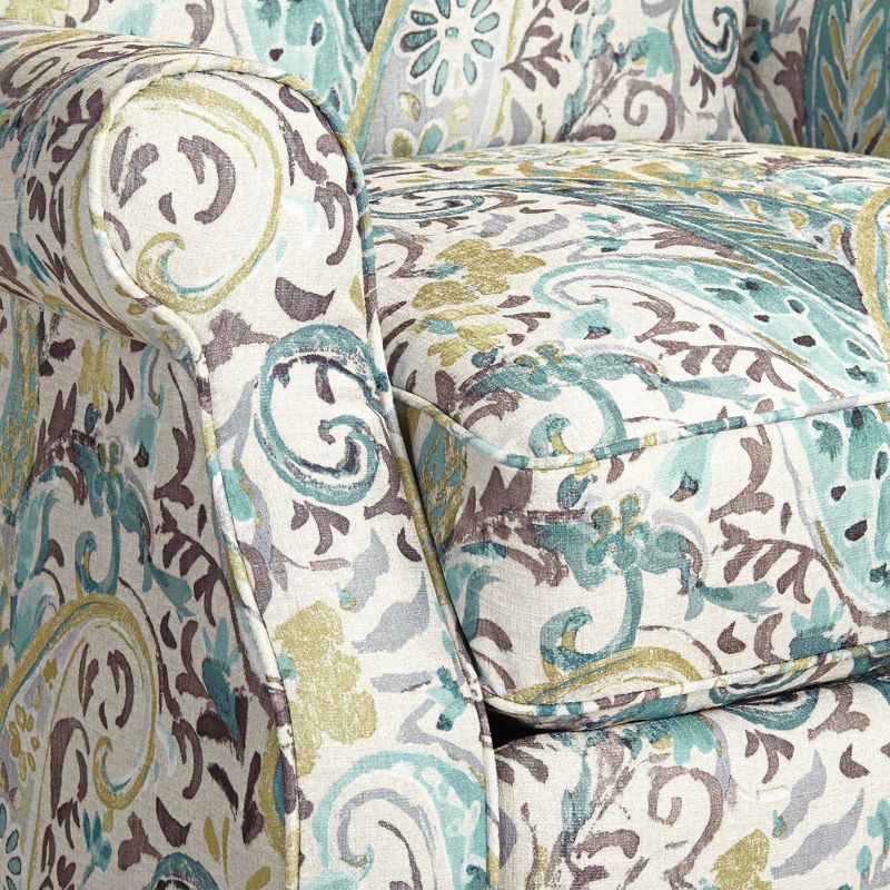Elm Lane Ethel Skye Blue Paisley Patterned Recliner Chair Modern Armchair Comfortable Push Manual Reclining Footrest for Bedroom Living Room Reading, 3 of 10