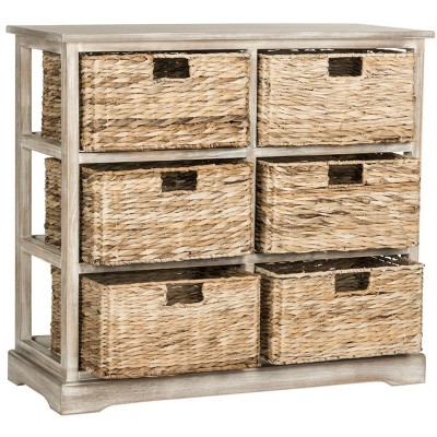 Vintage White 6-Basket Wicker Storage Chest