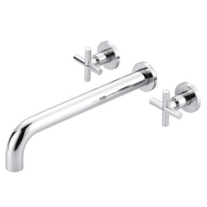 WOWOW 2-Handle Wall-Mount Brass Roman Tub Faucet with Long Spout Reach in Brushed Nickel (Valve Included) - 1 of 4