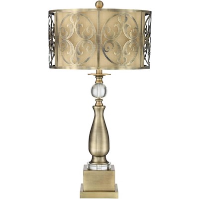 Brass Candlestick Table Lamp with Double Drum Shade