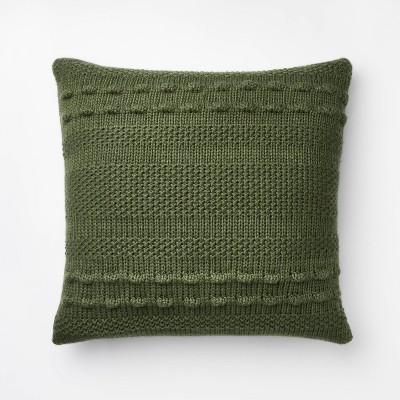 Image of Oversized Bobble Knit Striped Square Throw Pillow Green - Threshold™ designed with Studio McGee
