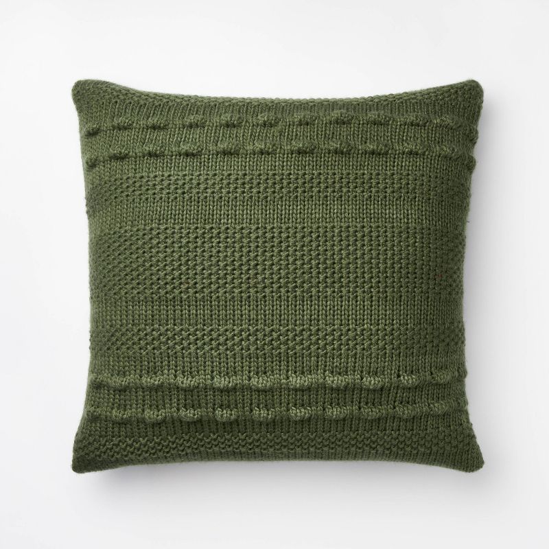 Oversized Bobble Knit Striped Square Throw Pillow Green - Threshold&#8482; designed with Studio McGee, 1 of 7