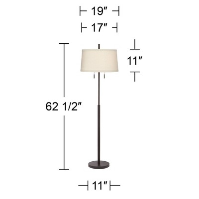 Bronze Adjustable Floor Lamp with Off-White Drum Shade