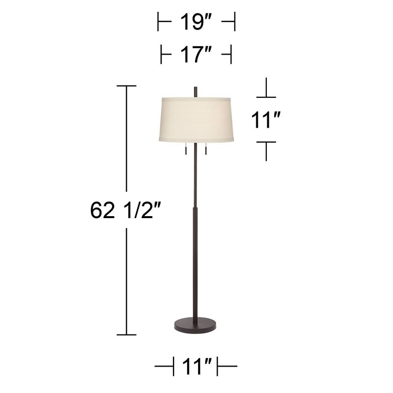 Possini Euro Design Nayla Modern Floor Lamp 62 1/2" Tall Bronze Metal Off White Fabric Tapered Drum Shade for Living Room Bedroom Office House Home, 4 of 10
